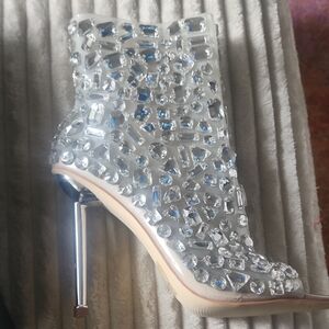 Silver Textured Heeled Boots